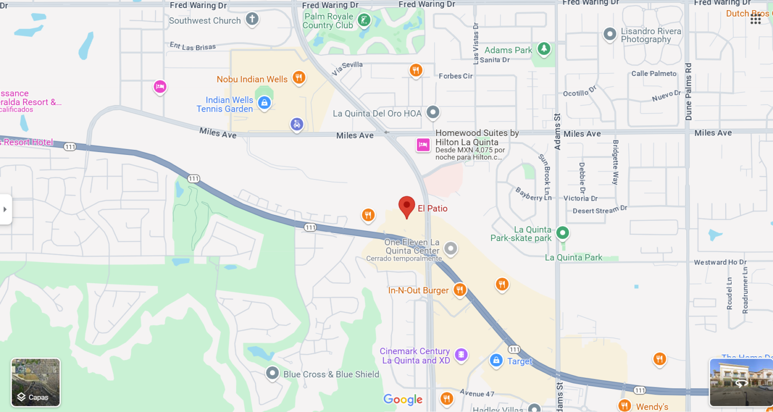 Map showing El Patio La Quinta location